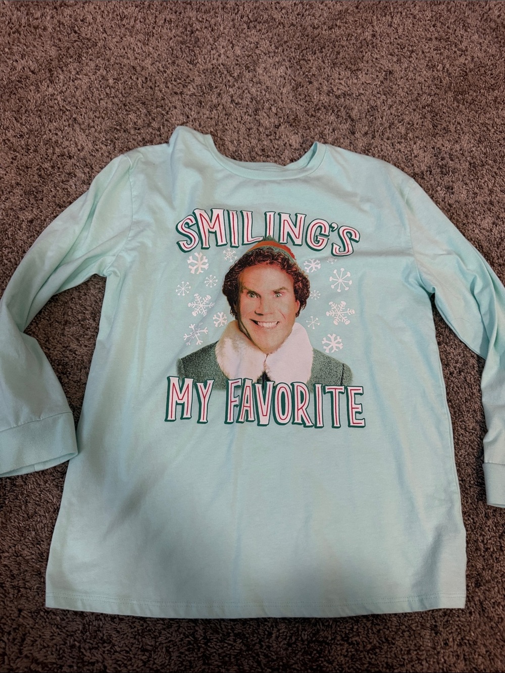 ELF Mint Green Long Sleeve Tee with Smiling Graphic